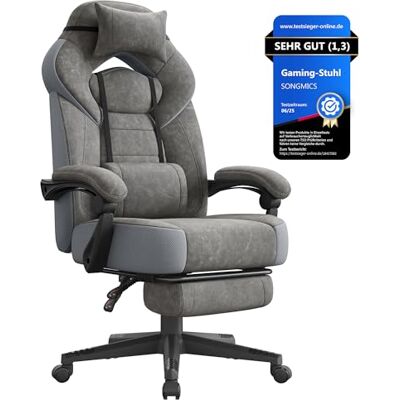 SONGMICS Gaming-Stuhl, Bürostuhl, Computerstuhl, ergonomisches Design, mit Fußstütze, verstellbares Kopfkissen, Lendenkissen, Tragkraft 150 kg, schiefergrau OBG077G01 SONGMICS Gaming-Stuhl, Bürostuhl, Computerstuhl, ergonomisches Design, mit Fußstütze, verstellbares Kopfkissen, Lendenkissen, Tragkraft 150 kg, schiefergrau OBG077G01