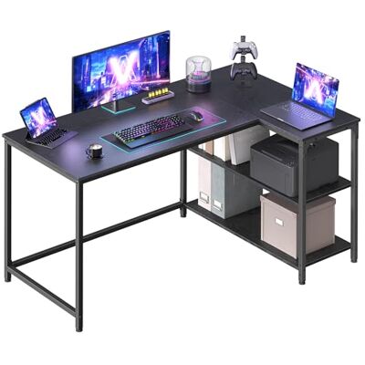 VASAGLE Eckschreibtisch in L-Form, Computertisch mit Stauraum, Bürotisch, höhenverstellbare Ablage, für Homeoffice, 120 x 80 cm, ebenholzschwarz LWD136BE01 VASAGLE Eckschreibtisch in L-Form, Computertisch mit Stauraum, Bürotisch, höhenverstellbare Ablage, für Homeoffice, 120 x 80 cm, ebenholzschwarz LWD136BE01