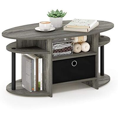 Furinno - Jaya Oval Coffee Table With Bin - Französische Eiche - Schwarz Furinno - Jaya Oval Coffee Table With Bin - Französische Eiche - Schwarz