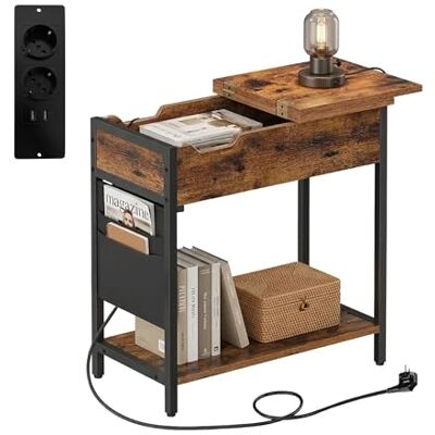Relaxdays Beistelltisch mit Steckdosen, USB-Anschluss, Seitentasche, 60x60x31,5 cm, Industrial Nachttisch, schwarz/braun Relaxdays Beistelltisch mit Steckdosen, USB-Anschluss, Seitentasche, 60x60x31,5 cm, Industrial Nachttisch, schwarz/braun
