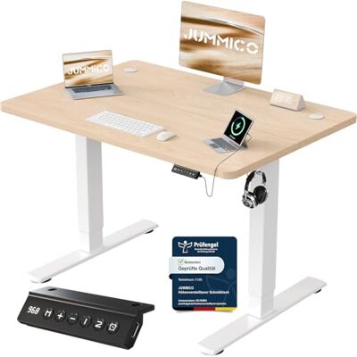 JUMMICO Höhenverstellbarer Schreibtisch mit USB-Ladeanschluss,Schreibtisch Höhenverstellbar Elektrisch 100 x 60 cm, Steh-Sitz Tisch Stehpult Verstellbarer Computertisch,Standing Desk,Beige JUMMICO Höhenverstellbarer Schreibtisch mit USB-Ladeanschluss,Schreibtisch Höhenverstellbar Elektrisch 100 x 60 cm, Steh-Sitz Tisch Stehpult Verstellbarer Computertisch,Standing Desk,Beige