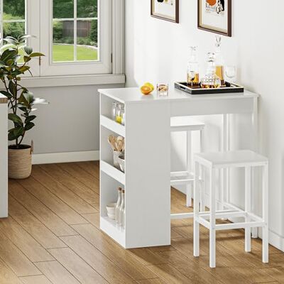 YITAHOME Bartisch mit Barhocker Set, Bartisch 3 Teilig, Esstisch mit 2 Hocker 3 Ablagen, Barhocker mit Metallrahmen, Essgruppe für 2 Personen, Frühstückstisch Möbelsets für Zuhause, Küche (Weiß) YITAHOME Bartisch mit Barhocker Set, Bartisch 3 Teilig, Esstisch mit 2 Hocker 3 Ablagen, Barhocker mit Metallrahmen, Essgruppe für 2 Personen, Frühstückstisch Möbelsets für Zuhause, Küche (Weiß)