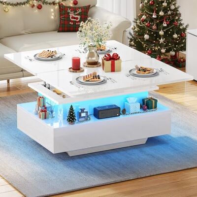 YITAHOME Couchtisch Höhenverstellbar, Wohnzimmertisch Hochglanz mit 2 Schublade und LED, Couchtische mit Verstecktem, Kaffeetisch Fach Umwandelbar in Esstisch YITAHOME Couchtisch Höhenverstellbar, Wohnzimmertisch Hochglanz mit 2 Schublade und LED, Couchtische mit Verstecktem, Kaffeetisch Fach Umwandelbar in Esstisch