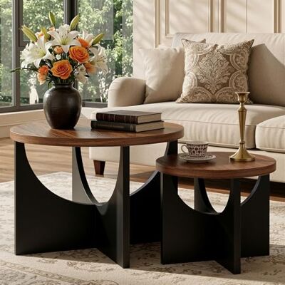 IRONCK Nestingtisch Set aus 2, Couchtisch rund, Moderner Couchtisch aus Holz für Wohnzimmer & Schlafzimmer, Walnuss IRONCK Nestingtisch Set aus 2, Couchtisch rund, Moderner Couchtisch aus Holz für Wohnzimmer & Schlafzimmer, Walnuss