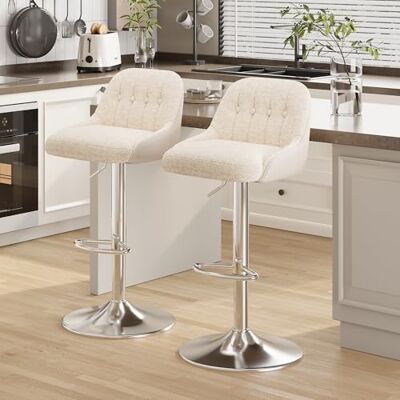 MALOL 360° Drehbarer Höhenverstellbarer Barhocker, Bar Hocker 2er Set mit Rückenlehne, Moderner Küchenhocker mit Metallfuß für Theke, Esszimmer, Barstuhl mit Kombination aus Leder und Bouclé, Beige MALOL 360° Drehbarer Höhenverstellbarer Barhocker, Bar Hocker 2er Set mit Rückenlehne, Moderner Küchenhocker mit Metallfuß für Theke, Esszimmer, Barstuhl mit Kombination aus Leder und Bouclé, Beige