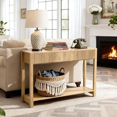 VEVOR Konsolentisch Beistelltisch mit Schubladen & Ablagefach, schmaler rechteckiger Eingangstisch aus MDF + Spanplatte für Flur Schlafzimmer Wohnzimmer Foyer, Flurtisch 120 x 30 x 80 cm Naturholz VEVOR Konsolentisch Beistelltisch mit Schubladen & Ablagefach, schmaler rechteckiger Eingangstisch aus MDF + Spanplatte für Flur Schlafzimmer Wohnzimmer Foyer, Flurtisch 120 x 30 x 80 cm Naturholz