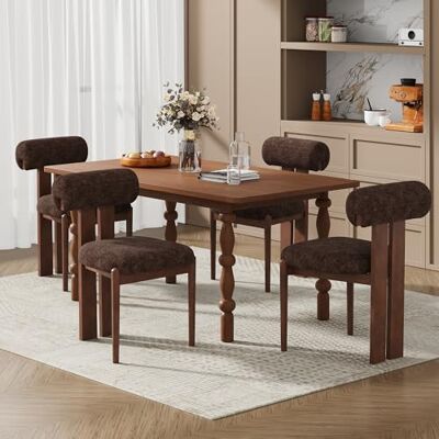 MALOL Esszimmerstühle 4er Set, Polsterstuhl Essstühle mit Holzbein, Mid-Century Modern Esstisch Stühle mit Fester Rückenlehne für Esszimmer, Küche, Restaurant, Mit dunkelbraunen Beinen, Dunkelbraun MALOL Esszimmerstühle 4er Set, Polsterstuhl Essstühle mit Holzbein, Mid-Century Modern Esstisch Stühle mit Fester Rückenlehne für Esszimmer, Küche, Restaurant, Mit dunkelbraunen Beinen, Dunkelbraun