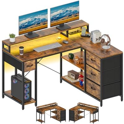 YITAHOME L Form Schreibtisch mit USB-Ladebuchse und Steckdose, Eckschreibtisch, wendbar, mit 4 Schubladen und Ablage, 140 x 100 cm, Computertisch, Braun YITAHOME L Form Schreibtisch mit USB-Ladebuchse und Steckdose, Eckschreibtisch, wendbar, mit 4 Schubladen und Ablage, 140 x 100 cm, Computertisch, Braun