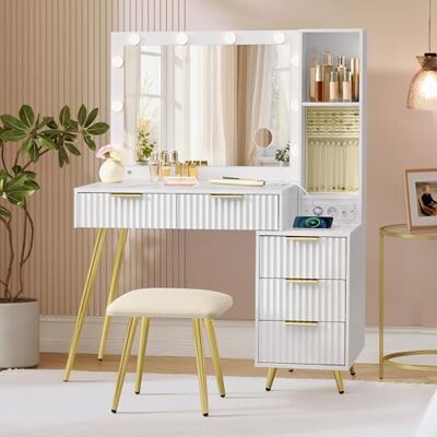 VASAGLE Schminktisch mit Hocker und Spiegel, Frisiertisch mit Schubladen VASAGLE Schminktisch mit Hocker und Spiegel, Frisiertisch mit Schubladen