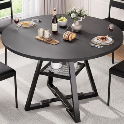 Jocoevol Esstisch Runder für 2–4 Personen, Esszimmertisch mit Ablage, platzsparender Küchentisch aus Holz im Industrial Design (Schwarz, 107x107x76cm) Jocoevol Esstisch Runder für 2–4 Personen, Esszimmertisch mit Ablage, platzsparender Küchentisch aus Holz im Industrial Design (Schwarz, 107x107x76cm)
