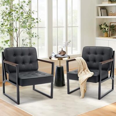 COLAMY Ohrensessel Sessel Wohnzimmer 2er Set, Leder Accent Chair, Mid Century Modern Kunstleder Empfangssessel mit Metallbeinen für Wohnzimmer Schlafzimmer Empfangsraum Wartezimmer, Schwarz COLAMY Ohrensessel Sessel Wohnzimmer 2er Set, Leder Accent Chair, Mid Century Modern Kunstleder Empfangssessel mit Metallbeinen für Wohnzimmer Schlafzimmer Empfangsraum Wartezimmer, Schwarz