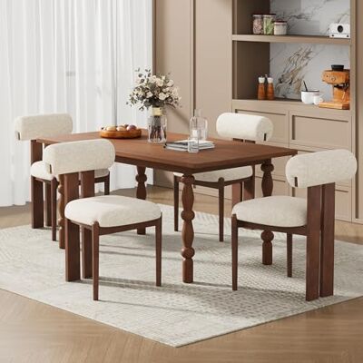 MALOL Esszimmerstühle 4er Set, Polsterstuhl Essstühle mit Holzbein, Mid-Century Modern Stoff Esstisch Stühle mit Fester Rückenlehne für Esszimmer, Küche, Restaurant, Mit dunkelbraunen Beinen, Beige MALOL Esszimmerstühle 4er Set, Polsterstuhl Essstühle mit Holzbein, Mid-Century Modern Stoff Esstisch Stühle mit Fester Rückenlehne für Esszimmer, Küche, Restaurant, Mit dunkelbraunen Beinen, Beige