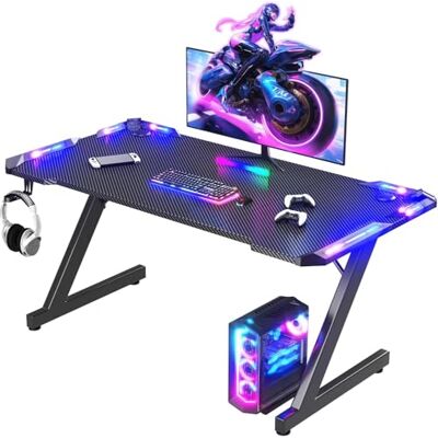 JUMMICO Gaming Tisch mit LED-Beleuchtung, RGB Gaming Tisch, Stabiler Computertisch für Homeoffice und Gamer,Gaming Schreibtisch mit Kopfhörerhalterung und Getränkehalter, 120 x 60 cm, Schwarz JUMMICO Gaming Tisch mit LED-Beleuchtung, RGB Gaming Tisch, Stabiler Computertisch für Homeoffice und Gamer,Gaming Schreibtisch mit Kopfhörerhalterung und Getränkehalter, 120 x 60 cm, Schwarz