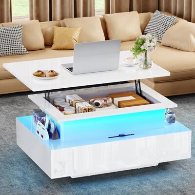 YITAHOME Couchtisch Höhenverstellbar, Wohnzimmertisch Hochglanz mit Hebeplatte,Couch Tisch Wohnzimmer mit 16-Farbiger LED Modern and 2 Schubladen YITAHOME Couchtisch Höhenverstellbar, Wohnzimmertisch Hochglanz mit Hebeplatte,Couch Tisch Wohnzimmer mit 16-Farbiger LED Modern and 2 Schubladen