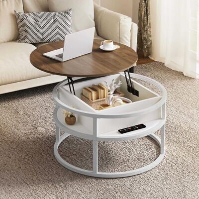 YITAHOME Couchtisch Rund mit Hebeplatte, Wohnzimmertisch mit verstecktem Ablagefach, Beistelltisch Rund mit Stauraum für Home Office, Runder Mitteltische Wohnzimmer, Weiße Eiche YITAHOME Couchtisch Rund mit Hebeplatte, Wohnzimmertisch mit verstecktem Ablagefach, Beistelltisch Rund mit Stauraum für Home Office, Runder Mitteltische Wohnzimmer, Weiße Eiche