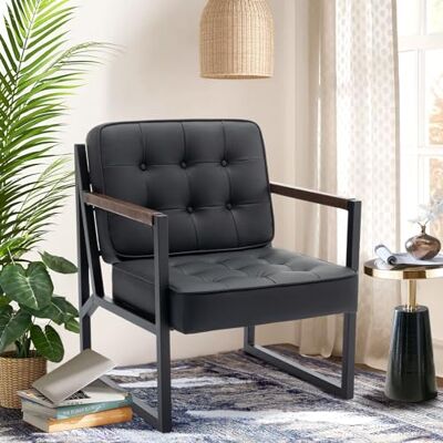 COLAMY Ohrensessel Sessel Wohnzimmer, Leder Accent Chair, Mid Century Modern Kunstleder Empfangssessel mit Metallbeinen für Wohnzimmer Schlafzimmer Empfangsraum Wartezimmer, Schwarz COLAMY Ohrensessel Sessel Wohnzimmer, Leder Accent Chair, Mid Century Modern Kunstleder Empfangssessel mit Metallbeinen für Wohnzimmer Schlafzimmer Empfangsraum Wartezimmer, Schwarz
