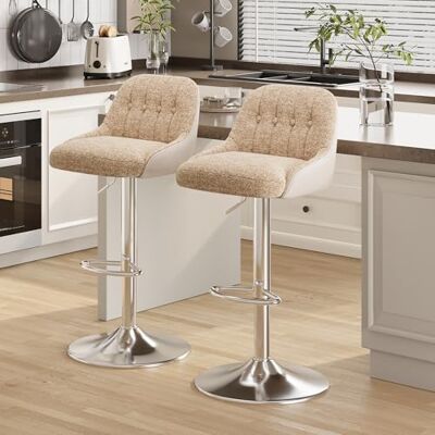 MALOL 360° Drehbarer Höhenverstellbarer Barhocker, Bar Hocker 2er Set mit Rückenlehne, Moderner Küchenhocker mit Metallfuß für Theke, Esszimmer, Barstuhl mit Kombination aus Leder und Stoff, Kamel MALOL 360° Drehbarer Höhenverstellbarer Barhocker, Bar Hocker 2er Set mit Rückenlehne, Moderner Küchenhocker mit Metallfuß für Theke, Esszimmer, Barstuhl mit Kombination aus Leder und Stoff, Kamel