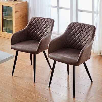 TUKAILAI Esszimmerstühle 2er Set aus Kunstleder, Modern Küchenstuhl Polsterstuhl Wohnzimmerstuhl Sessel mit Armlehnen Rückenlehne Metallbeinen, für Küche Esszimmer Wohnzimmer Lounge,Braun TUKAILAI Esszimmerstühle 2er Set aus Kunstleder, Modern Küchenstuhl Polsterstuhl Wohnzimmerstuhl Sessel mit Armlehnen Rückenlehne Metallbeinen, für Küche Esszimmer Wohnzimmer Lounge,Braun