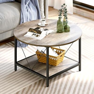 YITAHOME Couchtisch, Wohnzimmertisch 2-stöckiger, Holz Couchtisch Rund 80X80X46cm, Couchtisch mit Stauraum für Couch Schlafzimmer,Stabiler Metallrahmen YITAHOME Couchtisch, Wohnzimmertisch 2-stöckiger, Holz Couchtisch Rund 80X80X46cm, Couchtisch mit Stauraum für Couch Schlafzimmer,Stabiler Metallrahmen