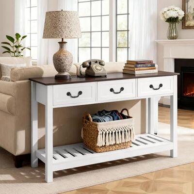VEVOR Konsolentisch Sofatisch mit Schubladen & Ablagefach, schmaler rechteckiger Eingangstisch aus MDF + Spanplatte für Flur Schlafzimmer Wohnzimmer Foyer, Flurtisch 120 x 30 x 80 cm Braun + Weiß VEVOR Konsolentisch Sofatisch mit Schubladen & Ablagefach, schmaler rechteckiger Eingangstisch aus MDF + Spanplatte für Flur Schlafzimmer Wohnzimmer Foyer, Flurtisch 120 x 30 x 80 cm Braun + Weiß