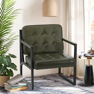 COLAMY Ohrensessel Sessel Wohnzimmer, Leder Accent Chair, Mid Century Sessel für Wohnzimmer, Modern Kunstleder Empfangssessel mit Metallbeinen für Schlafzimmer Empfangsraum Wartezimmer, Grün COLAMY Ohrensessel Sessel Wohnzimmer, Leder Accent Chair, Mid Century Sessel für Wohnzimmer, Modern Kunstleder Empfangssessel mit Metallbeinen für Schlafzimmer Empfangsraum Wartezimmer, Grün