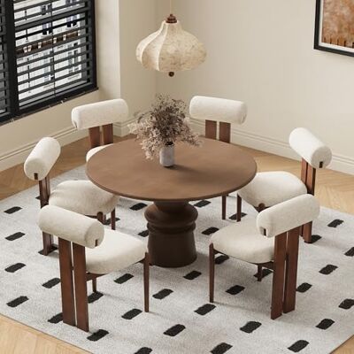 MALOL Esszimmerstühle 6er Set, Polsterstuhl Essstühle mit Holzbein, Mid-Century Modern Stoff Esstisch Stühle mit Fester Rückenlehne für Esszimmer, Küche, Restaurant, Mit dunkelbraunen Beinen, Beige MALOL Esszimmerstühle 6er Set, Polsterstuhl Essstühle mit Holzbein, Mid-Century Modern Stoff Esstisch Stühle mit Fester Rückenlehne für Esszimmer, Küche, Restaurant, Mit dunkelbraunen Beinen, Beige