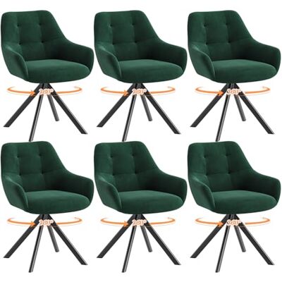 MALOL Drehbare Esszimmerstühle 6er Set, 360° Drehbare Armlehnstühle mit weichem Florstoff & Metallgestell, Bequeme Esszimmerstühle Drehbar mit Rückenlehne für Küche, Esszimmer, Büro, Grün MALOL Drehbare Esszimmerstühle 6er Set, 360° Drehbare Armlehnstühle mit weichem Florstoff & Metallgestell, Bequeme Esszimmerstühle Drehbar mit Rückenlehne für Küche, Esszimmer, Büro, Grün
