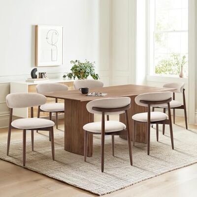 COLAMY Küchenstuhl Esszimmerstühle 6er Set, Moderne Polsterstuhl Essstühle mit Fester Rückenlehne, Stoff Esszimmerstühl mit Holzbein für Esszimmer, Küche, Restaurant, Beige COLAMY Küchenstuhl Esszimmerstühle 6er Set, Moderne Polsterstuhl Essstühle mit Fester Rückenlehne, Stoff Esszimmerstühl mit Holzbein für Esszimmer, Küche, Restaurant, Beige