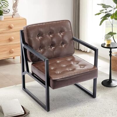 COLAMY Ohrensessel Sessel Wohnzimmer, Leder Accent Chair, Mid Century Modern Kunstleder Empfangssessel mit Metallbeinen für Wohnzimmer Schlafzimmer Empfangsraum Wartezimmer, Braun COLAMY Ohrensessel Sessel Wohnzimmer, Leder Accent Chair, Mid Century Modern Kunstleder Empfangssessel mit Metallbeinen für Wohnzimmer Schlafzimmer Empfangsraum Wartezimmer, Braun