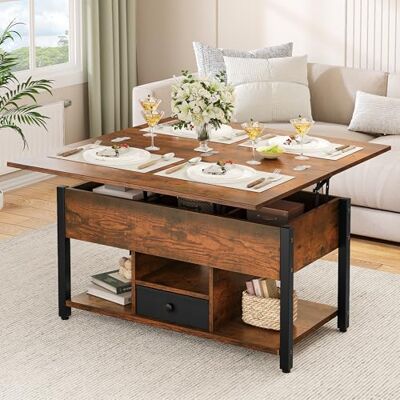 YITAHOME Couchtisch mit Höhenverstellbarer, 4-in-1-Multifunktions-Couchtisch mit Stauraum, Couchtisch lässt Sich in einen Esstisch für das Wohnzimmer umwandeln, Vintage-Braun YITAHOME Couchtisch mit Höhenverstellbarer, 4-in-1-Multifunktions-Couchtisch mit Stauraum, Couchtisch lässt Sich in einen Esstisch für das Wohnzimmer umwandeln, Vintage-Braun