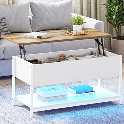 YITAHOME Couchtisch mit Höhenverstellbarer Platte Kaffeetisch Ausziehbarer, Versteckter Stauraum, Wohnzimmertisch Beistelltisch für Wohnzimmer, Büro, mit Steckdosenleiste und LED-Lichtleiste YITAHOME Couchtisch mit Höhenverstellbarer Platte Kaffeetisch Ausziehbarer, Versteckter Stauraum, Wohnzimmertisch Beistelltisch für Wohnzimmer, Büro, mit Steckdosenleiste und LED-Lichtleiste