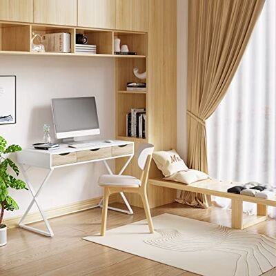 WOLTU Schreibtisch Weiß 110x50x75 cm mit 3 Leisen Schubladen – Stahl-Holz Computertisch mit X-Gestell, Stabil für Homeoffice, Arbeitszimmer WOLTU Schreibtisch Weiß 110x50x75 cm mit 3 Leisen Schubladen – Stahl-Holz Computertisch mit X-Gestell, Stabil für Homeoffice, Arbeitszimmer