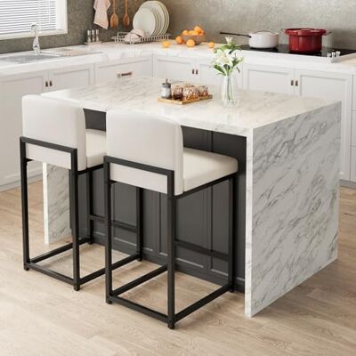 GarveeHome 2-Er Set Esszimmerstühle Aus PU-Leder, Barhocker Mit Metallgestell, Gepolsterte Esszimmerstühle Mit Rückenlehne, Für Esszimmer Und Wohnzimmer, 40 x 44 x 91 cm GarveeHome 2-Er Set Esszimmerstühle Aus PU-Leder, Barhocker Mit Metallgestell, Gepolsterte Esszimmerstühle Mit Rückenlehne, Für Esszimmer Und Wohnzimmer, 40 x 44 x 91 cm