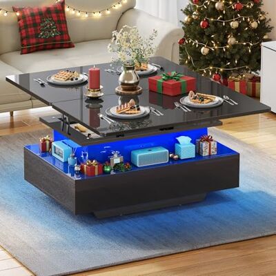YITAHOME Couchtisch Höhenverstellbar, Wohnzimmertisch Hochglanz mit 2 Schublade und LED, Couchtische mit Verstecktem, Kaffeetisch Fach Umwandelbar in Esstisch YITAHOME Couchtisch Höhenverstellbar, Wohnzimmertisch Hochglanz mit 2 Schublade und LED, Couchtische mit Verstecktem, Kaffeetisch Fach Umwandelbar in Esstisch