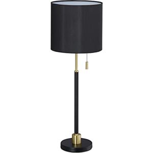 Relaxdays Tischlampe mit Zugschalter, elegante Nachttischlampe mit Stoffschirm, E27 Fassung, HD 69 x 24 cm, schwarz-gold Relaxdays Tischlampe mit Zugschalter, elegante Nachttischlampe mit Stoffschirm, E27 Fassung, HD 69 x 24 cm, schwarz-gold