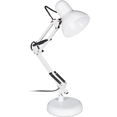 Relaxdays Retro Schreibtischlampe, Gelenk-Arm, schwenkbar, Büro Leselampe, Metall, E27, HxBxT: 50 x 27 x 15 cm, weiß Relaxdays Retro Schreibtischlampe, Gelenk-Arm, schwenkbar, Büro Leselampe, Metall, E27, HxBxT: 50 x 27 x 15 cm, weiß