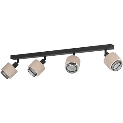 EGLO Deckenstrahler Rosley, Deckenlampe 4-fach, Deckenleuchte mit schwenkbaren Spots aus Textil in Natur und schwarzem Metall, Deckenspots mit E14 Fassung EGLO Deckenstrahler Rosley, Deckenlampe 4-fach, Deckenleuchte mit schwenkbaren Spots aus Textil in Natur und schwarzem Metall, Deckenspots mit E14 Fassung