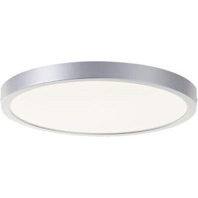 Lightbox LED Deckenlampe Ø 27,5 cm flache Deckenleuchte in Silberfarben Lampe für Bad, Küche Schlafzimmer & Flur spritzwassergeschützt IP44 inkl. LED Lightbox LED Deckenlampe Ø 27,5 cm flache Deckenleuchte in Silberfarben Lampe für Bad, Küche Schlafzimmer & Flur spritzwassergeschützt IP44 inkl. LED