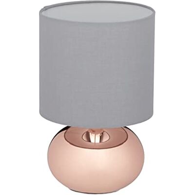 Relaxdays Tischlampe, runde Nachttischlampe mit Touch, HxD: 27,5 x 18 cm, E14, Tischleuchte mit Stoffschirm, kupfer/grau Relaxdays Tischlampe, runde Nachttischlampe mit Touch, HxD: 27,5 x 18 cm, E14, Tischleuchte mit Stoffschirm, kupfer/grau
