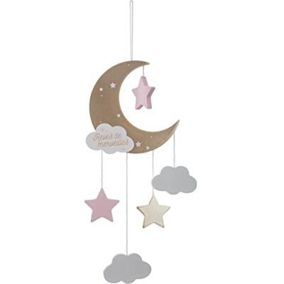ATMOSPHERA CREATEUR D'INTERIEUR Atmosphera Kinder-Hängeleuchte Mond Holz und Baumwolle rosa H46-5 cm Rosa ATMOSPHERA CREATEUR D'INTERIEUR Atmosphera Kinder-Hängeleuchte Mond Holz und Baumwolle rosa H46-5 cm Rosa