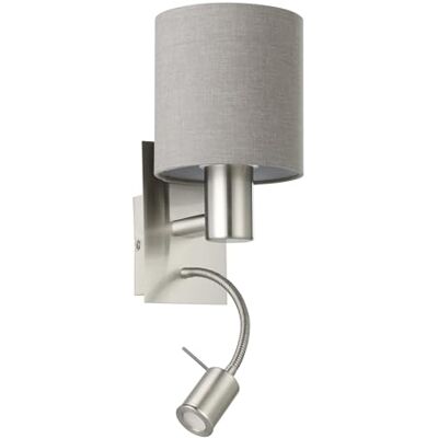 EGLO Wandlampe Pasteri, 2-flammige Textil Wandleuchte mit LED Leselicht, Leselampea aus Metall in Silber und Stoff in Grau, E27 Fassung EGLO Wandlampe Pasteri, 2-flammige Textil Wandleuchte mit LED Leselicht, Leselampea aus Metall in Silber und Stoff in Grau, E27 Fassung