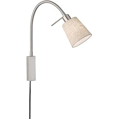 Fischer & Honsel Wandspot flex, Bettleuchte, Wolke nickel matt Stoffschirm sandfarben Leinen/weiß B: 11,00 cm, H: 40,00 cm, Ausladung: 35,00 cm Schnurschalter 1x E14 max. 10 Watt 30321 Fischer & Honsel Wandspot flex, Bettleuchte, Wolke nickel matt Stoffschirm sandfarben Leinen/weiß B: 11,00 cm, H: 40,00 cm, Ausladung: 35,00 cm Schnurschalter 1x E14 max. 10 Watt 30321