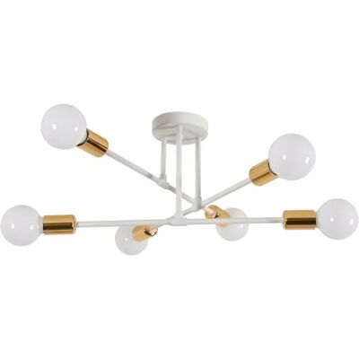 Goeco Deckenleuchte Vintage, 6 Flammig E27 60 cm Deckenlampe Sputnik Kronleuchter Modern für Wohnzimmer Esszimmer Küche Flur, Weiß & Gold Max. 60 W (Ohne Glühbirnen) Goeco Deckenleuchte Vintage, 6 Flammig E27 60 cm Deckenlampe Sputnik Kronleuchter Modern für Wohnzimmer Esszimmer Küche Flur, Weiß & Gold Max. 60 W (Ohne Glühbirnen)