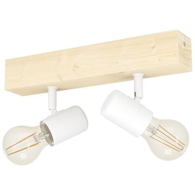 EGLO Deckenlampe Townshend 3, 2 flammiger Vintage Deckenspot im Industrial Design, Retro Lampe aus Stahl und Holz, weiß, braun, E27 Fassung, FSC zertifiziert EGLO Deckenlampe Townshend 3, 2 flammiger Vintage Deckenspot im Industrial Design, Retro Lampe aus Stahl und Holz, weiß, braun, E27 Fassung, FSC zertifiziert