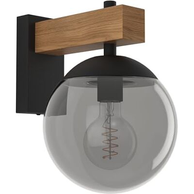 EGLO Wandlampe außen Bufalata, Außenbeleuchtung Hauswand, Außenwandleuchte aus Metall in Schwarz und Holz-Optik, Kugel aus Kunststoff in Schwarz-transparent, Wand Außenleuchte mit E27 Fassung, IP44 EGLO Wandlampe außen Bufalata, Außenbeleuchtung Hauswand, Außenwandleuchte aus Metall in Schwarz und Holz-Optik, Kugel aus Kunststoff in Schwarz-transparent, Wand Außenleuchte mit E27 Fassung, IP44