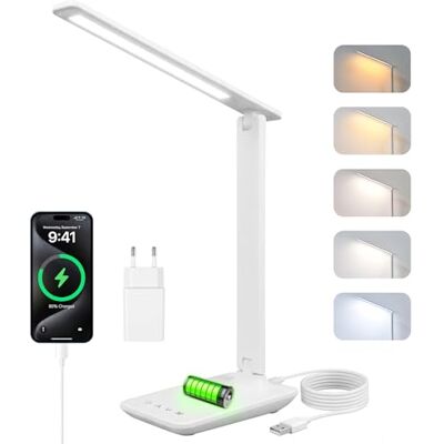 Carehabi Schreibtischlampe LED, Dimmbare Tischleuchte, LED Tischlampe mit 5 Farben und 5 Helligkeitsstufen, Leselampemit USB Ladeanschluss Touch Steuerung für Kinder, Lektüre, Büros (weiß-batteriebetrieben) Carehabi Schreibtischlampe LED, Dimmbare Tischleuchte, LED Tischlampe mit 5 Farben und 5 Helligkeitsstufen, Leselampemit USB Ladeanschluss Touch Steuerung für Kinder, Lektüre, Büros (weiß-batteriebetrieben)