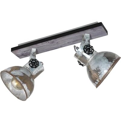 EGLO Deckenlampe Barnstaple, 2 flammiger Vintage Deckenspot im Industrial Design, Retro Wandspot aus Stahl im Zink Used-Look, Holz, Rostoptik, schwarz, E27 Fassung EGLO Deckenlampe Barnstaple, 2 flammiger Vintage Deckenspot im Industrial Design, Retro Wandspot aus Stahl im Zink Used-Look, Holz, Rostoptik, schwarz, E27 Fassung