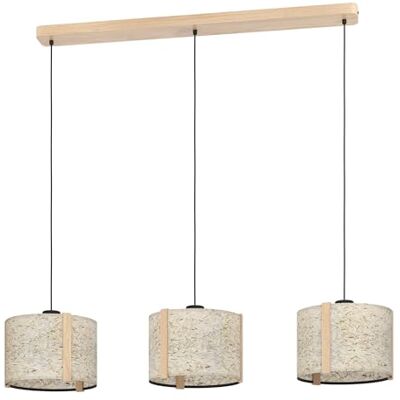 EGLO Hängelampe Hontongas, 3-flammige Pendelleuchte über Esstisch, Esszimmerlampe aus Holz in Buche und Textil mit getrocknetem Heu, Hängeleuchte mit E27 Fassung, 110 cm EGLO Hängelampe Hontongas, 3-flammige Pendelleuchte über Esstisch, Esszimmerlampe aus Holz in Buche und Textil mit getrocknetem Heu, Hängeleuchte mit E27 Fassung, 110 cm