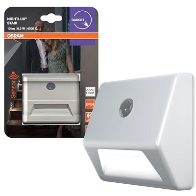 Osram NIGHTLUX Stair Nachtlicht, Weiß, Bewegungssensor, IP54, batteriebetrieben, 4000 K kaltweiß, ideal für Treppen und flexible Montage Optionen Osram NIGHTLUX Stair Nachtlicht, Weiß, Bewegungssensor, IP54, batteriebetrieben, 4000 K kaltweiß, ideal für Treppen und flexible Montage Optionen