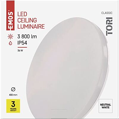 EMOS LED-Deckenleuchte TORI 36 W, für Außen und Innen, Helligkeit 3800 lm, neutralweiß 4000K, Deckenlampe Flur, Bad, Küche, Balkon, Terrasse rund Ø 40 cm, ZM4325, Weiß EMOS LED-Deckenleuchte TORI 36 W, für Außen und Innen, Helligkeit 3800 lm, neutralweiß 4000K, Deckenlampe Flur, Bad, Küche, Balkon, Terrasse rund Ø 40 cm, ZM4325, Weiß